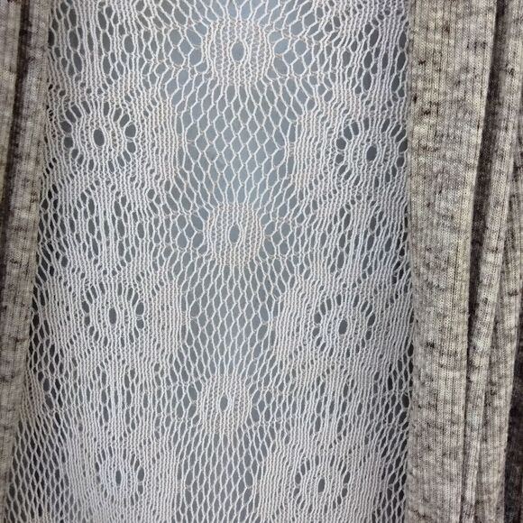 Wet Seal Open Front Cardigan Short Sleeves Back Lace Panel Size XS Tan - Picture 5 of 8